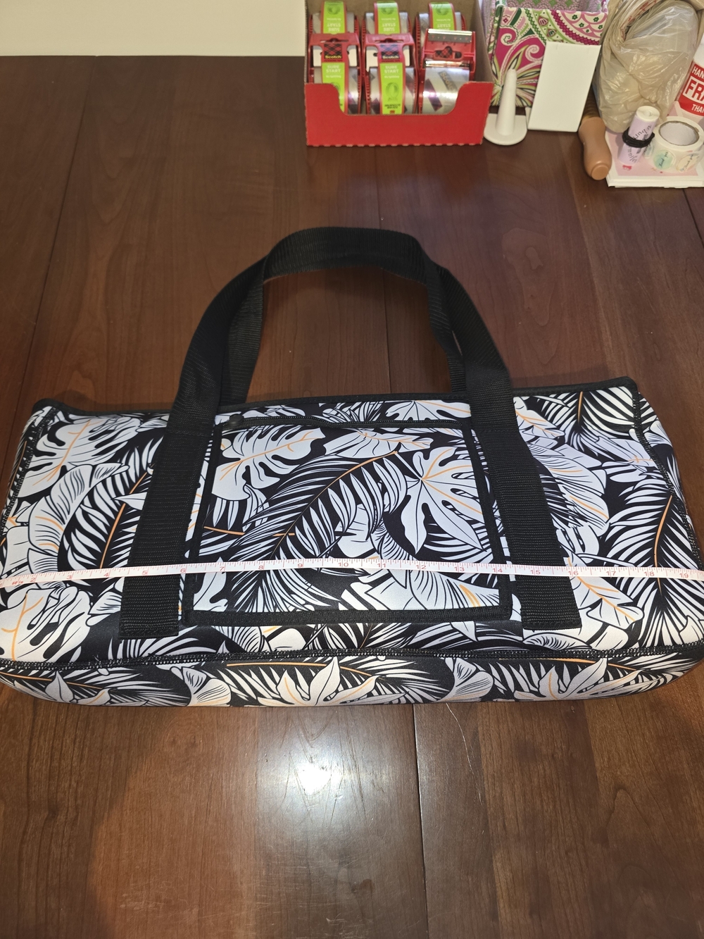 EdenRiver Tropical Leaf Print Tote Bag in Black & White, American Mahjong Bag - Picture 14 of 16